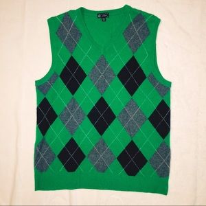 J Crew argyle green Italian cashmere sweater vest